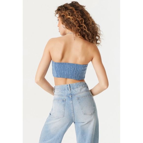 Strapless cropped denim corset - Picture 8 of 8